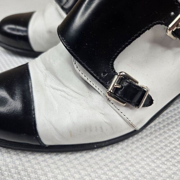 TopShop Black White Leather Heeled Shoes Double Buckles Womens Size 7 - Picture 4 of 12